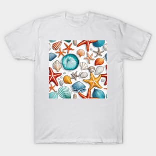 Seashore Serendipity: Starfish, Sea Shells, Pearls T-Shirt